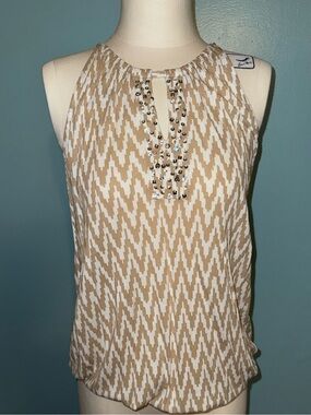 NWT LOFT Halter style top White/Tan Ikat print SMALL